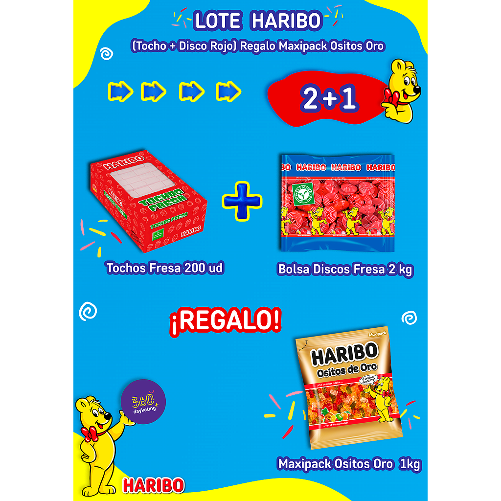 Lote Haribo (Tocho + Disco Rojo) regalo Maxipack Ositos Oro