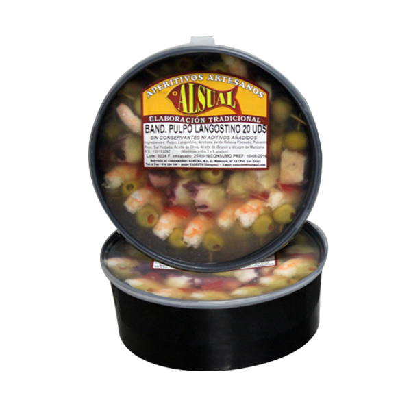 Banderilla aceituna pulpo y langostino 820 g Alsual