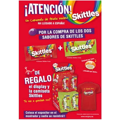 [4009900498012] Exp Skittles 38grs 36u+Camiseta Regalo