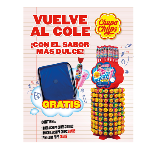 Lote Chupa Chups ( Rueda 200u/ gratis 17 melody pops y mochila.