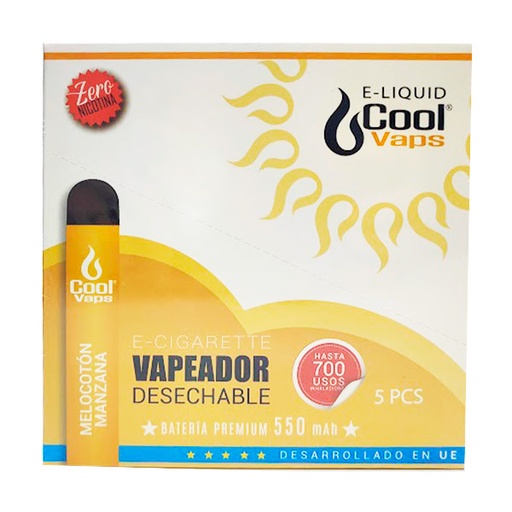 [5050565637260] POD COOLVAPS MELOCOTON-MANZANA SIN NICOTINA 600 PF 5 UD