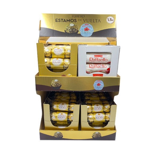 [08000500336731] Expositor bombones Ferrero Rocher y Rafaello 3 ud (64 ud) Ferrero