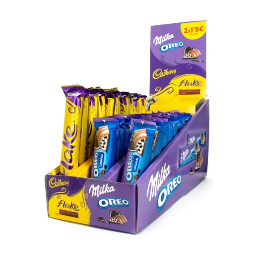 [7622202014833] Expositor Barritas Milka Oreo y Flake 2 x 1,50€ (48 ud) Mondelez