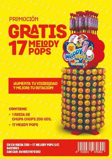 [8410031970302] Pack Chupa Chups Rueda + 17 Melody Pops gratis